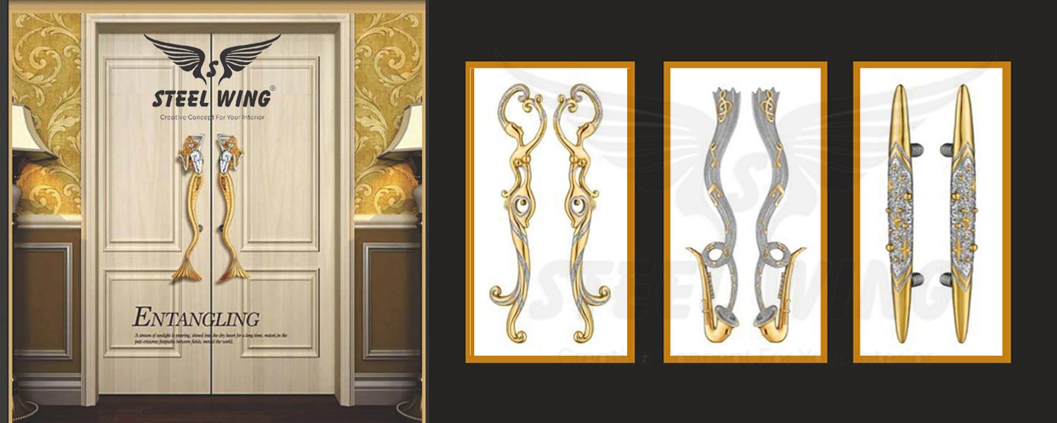 SS Brass White Matel Blooms Door Handle - Steel Wing Industries Manufacturers Rajkot